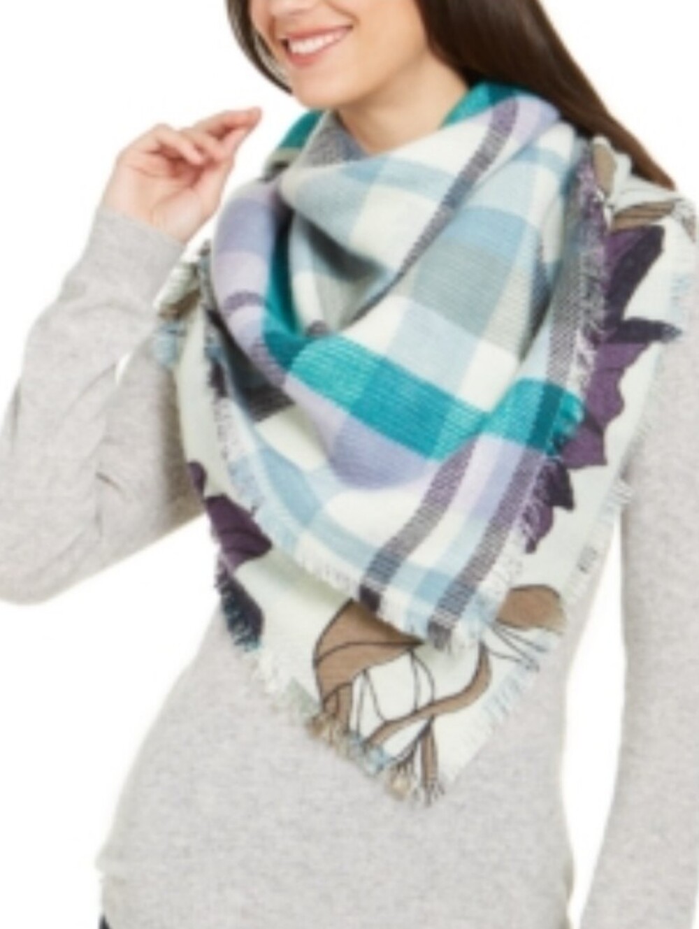 Vince Camuto Teal, Seafoam Blue, Purple & White Plaid Blanket Scarf. NWT. Gifts